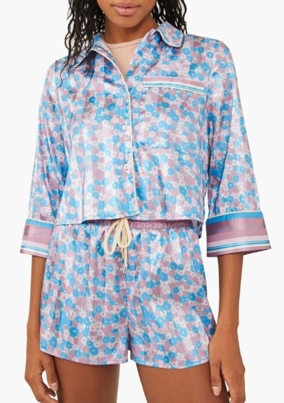 Intimately Free People Pillow Talk Satin Short Pajama Set Large EUC Loungewear